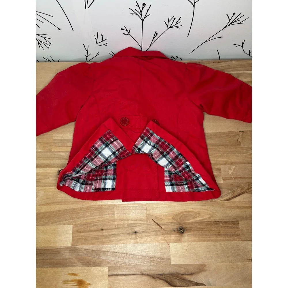 Baby Headquarters Red Double Breasted Pea Coat Plaid Lined Girls‎ 6/9 Months